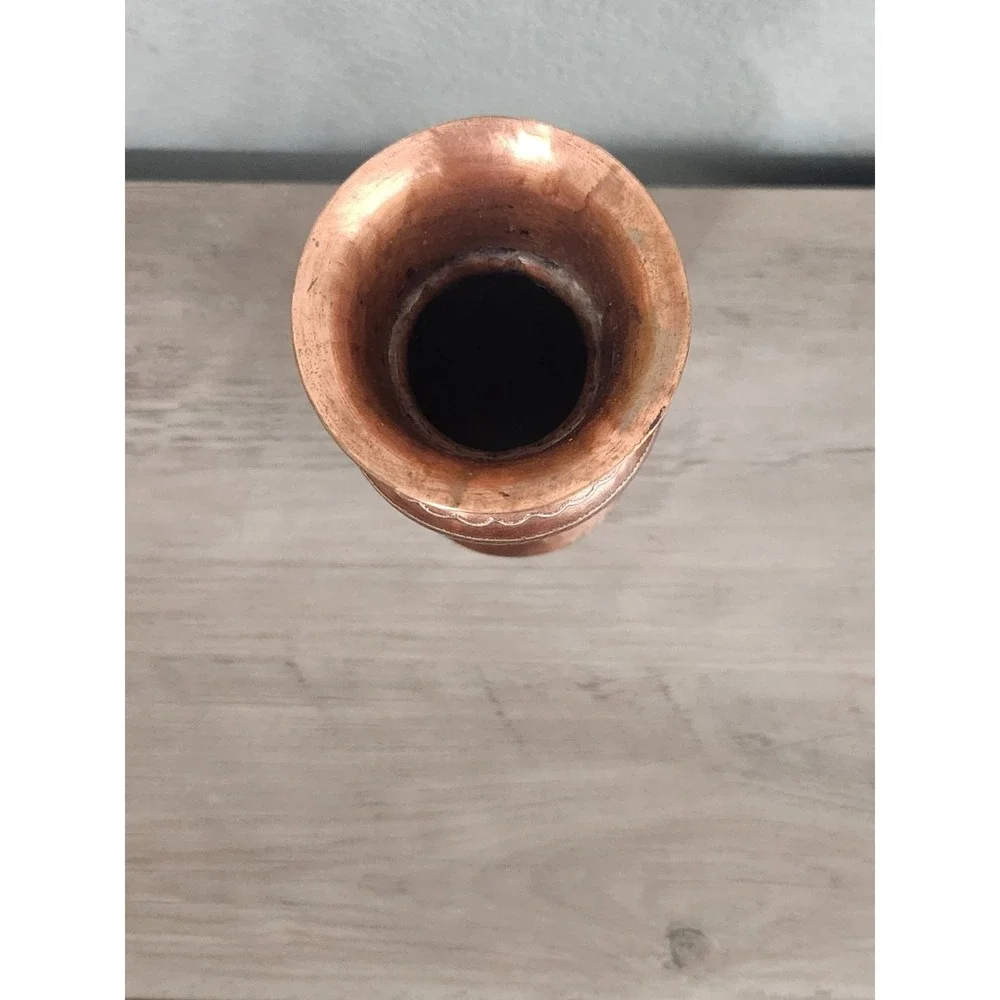Antique Vtg Cairoware Silver Inlaid Islamic Motif Decorated Brass Copper Vase‎